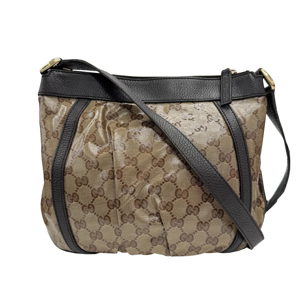 GUCCI Abbey GG Crystal Shoulder Bag Canvas Leather Brown